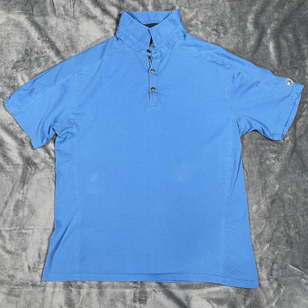 Kuhl Wildfibre Polo Shirt Mens XL Blue Organic Cotton Short Sleeve Hiking Casual